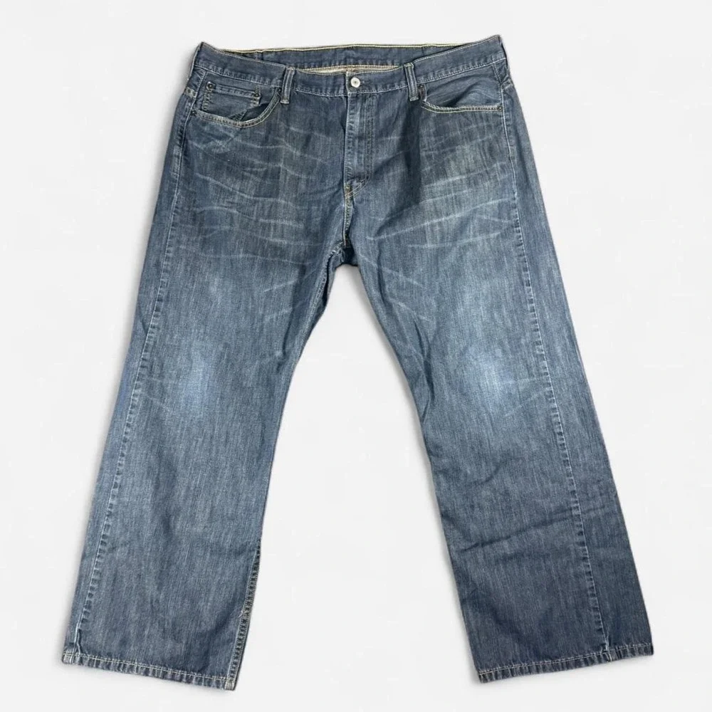 Levi's 569 Loose Straight Dark Wash Jeans Distressed Size 40x30 Stretch